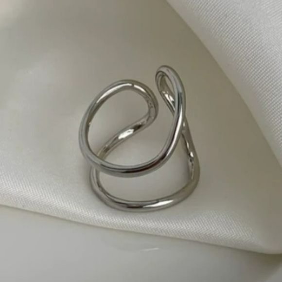 Womens Set of Two Silver‎ And Gold Irregular line Open Rings Adjustable - Picture 8 of 10